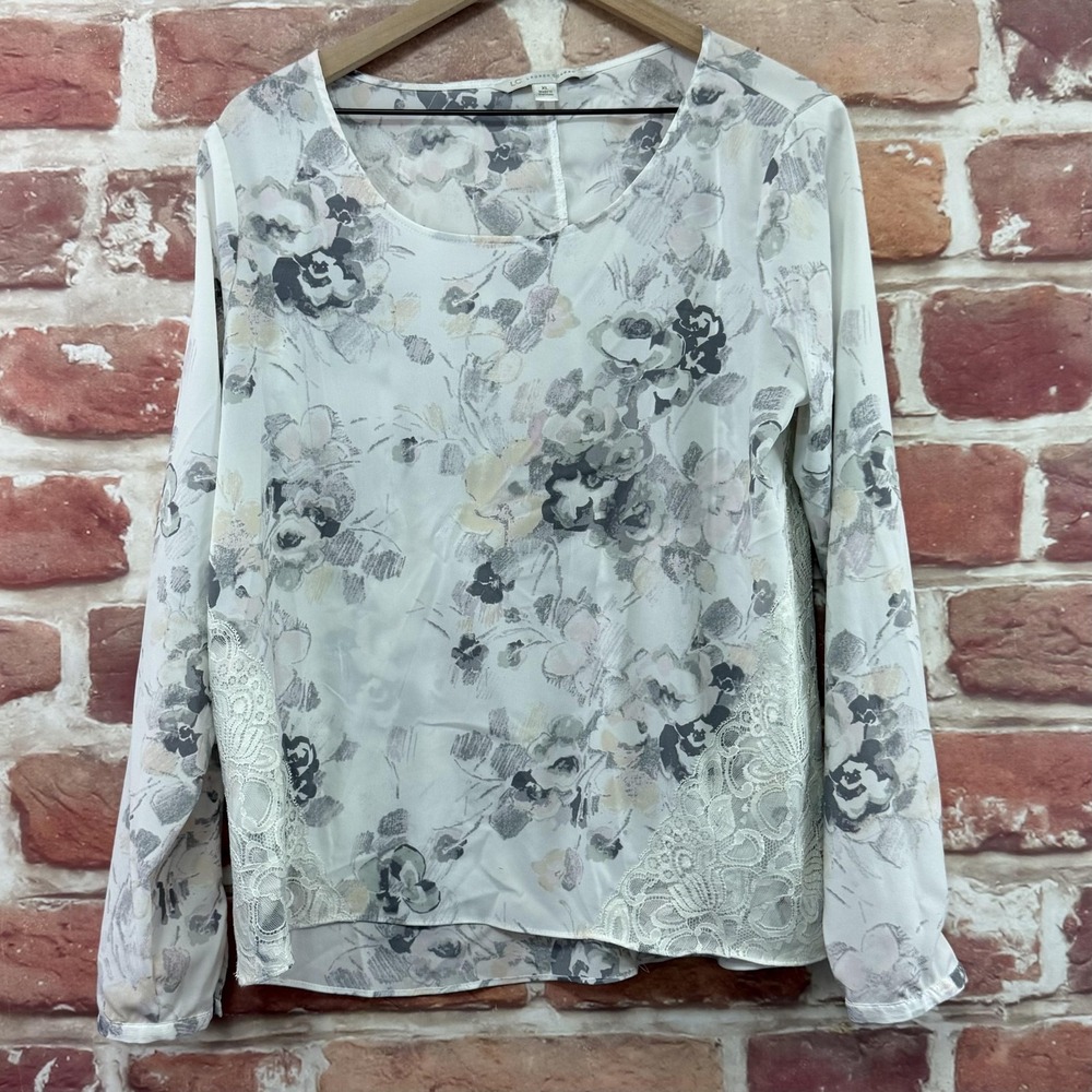 Lauren Conrad Top Women's XL Multicolor Floral Lace Back Casual Career Shirt
